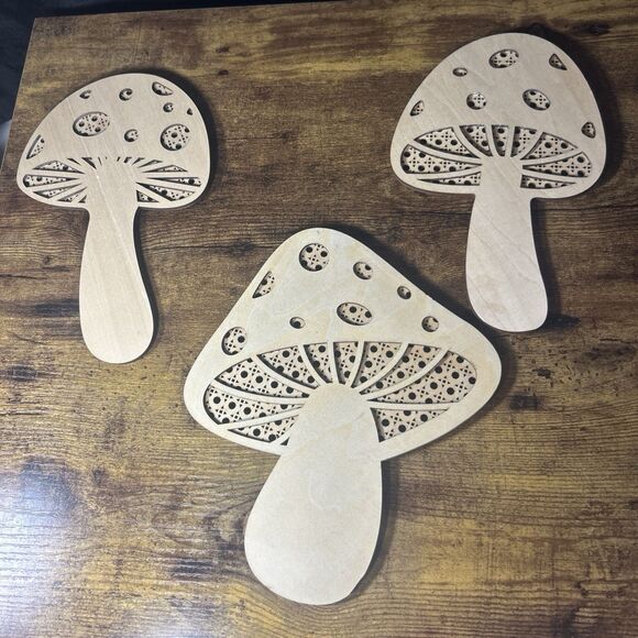 Mushroom Bundle (3) Wall Hanging Art Rattan Style Vintage Retro Natural Wood - Picture 14 of 14